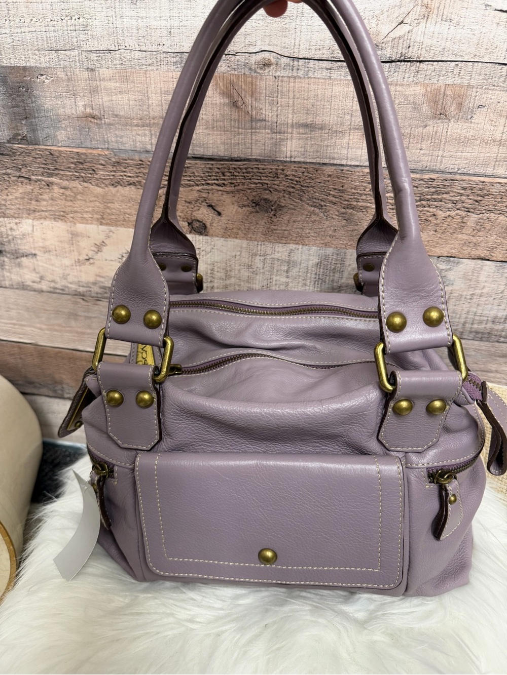 Lavender Shoulder Satchel with Brass-Tone Hardware